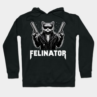 Felinator, cat terminator funny graphic t-shirt for sci-fi cyborg fans, cat lovers and gun enthusiasts. Hoodie